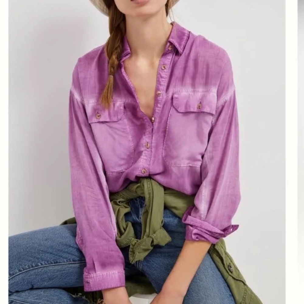 Anthropologie Pilcro Joelle Magenta Purple Button Down Top